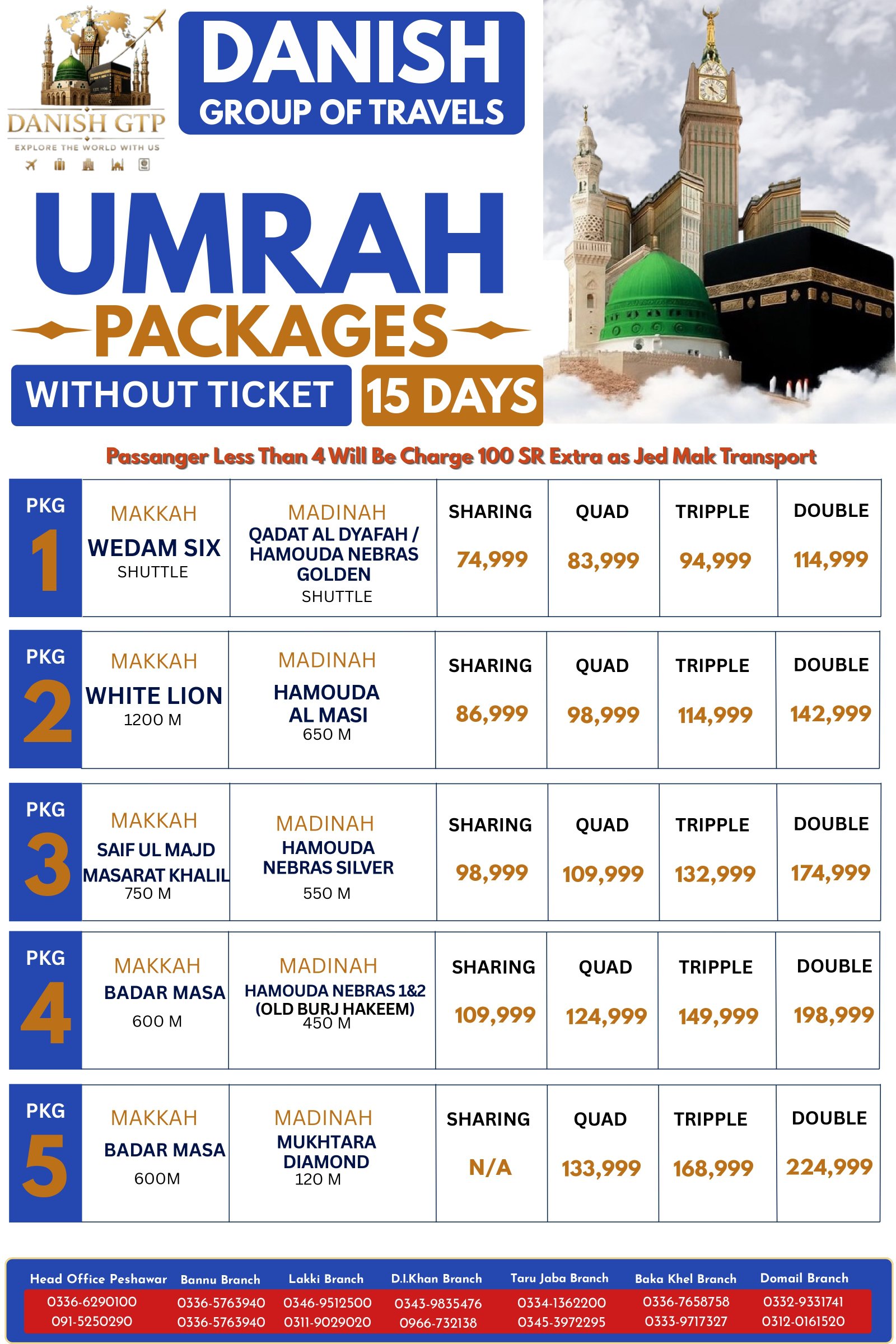 15 DAYS UMRAH PKG WITHOUT TKT