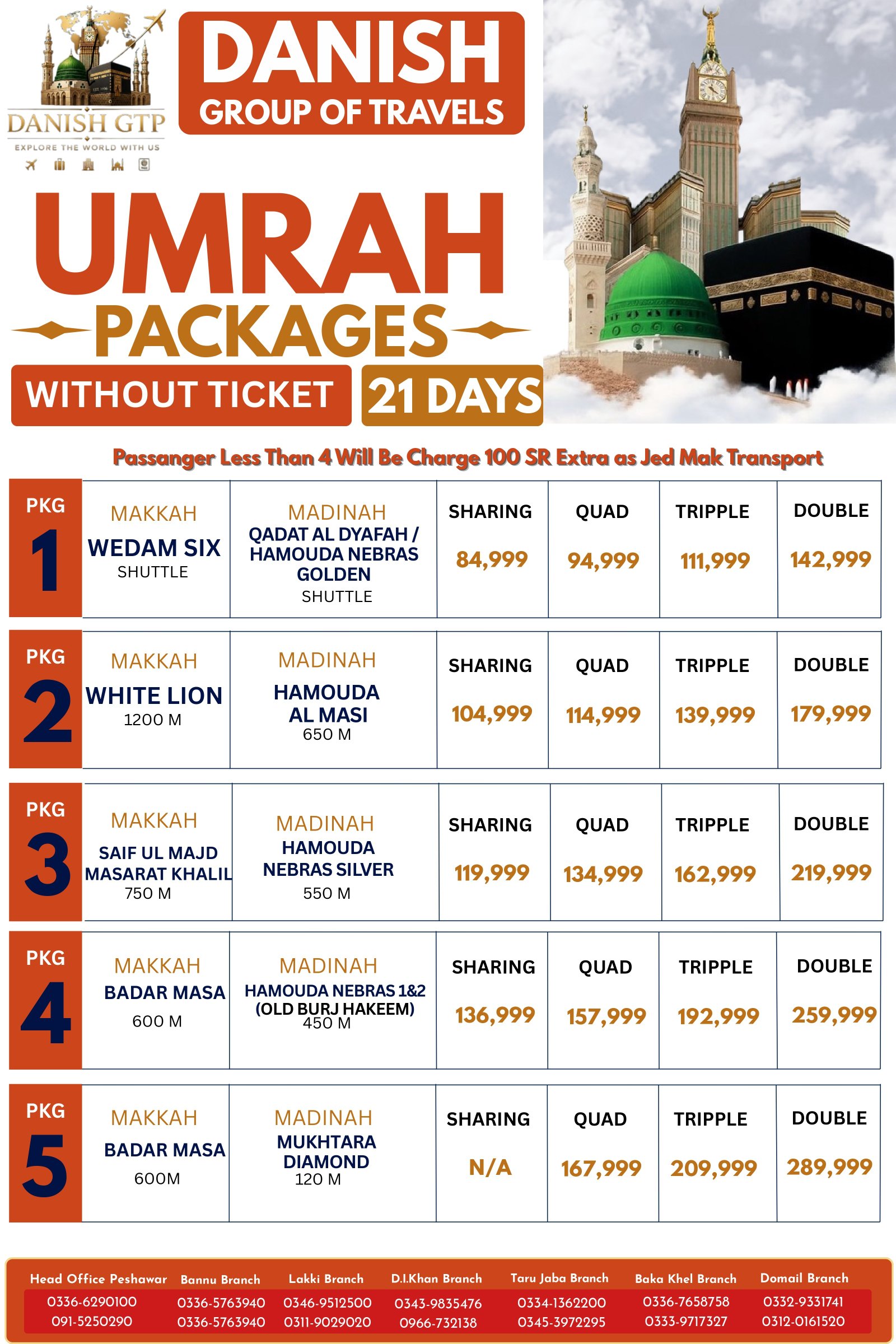 21 DAYS UMRAH PKG WITHOUT TKT